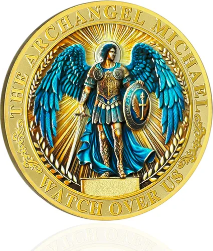 Vista 2 de Arcángel Miguel Christian Challenge Coin, moneda inspiradora cristiana de fichas cristianas, moneda de oración inspiradora de San Miguel Arcángel