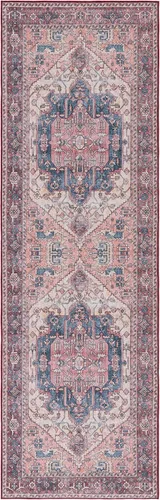 Vista 3 de SAFAVIEH Tucson Collection - Alfombra lavable de 2 pies 6 x 8 pies, color beige y rosa, antideslizante, ideal para zonas de alto tráfico en sala