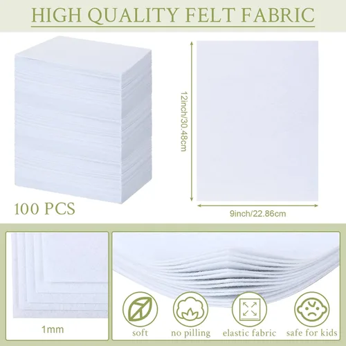 Vista 3 de Rtteri Hojas de tela de fieltro blanco de 9 x 12 pulgadas a granel, cuadrados de fieltro suave de 0.039 in de grosor para manualidades, costura
