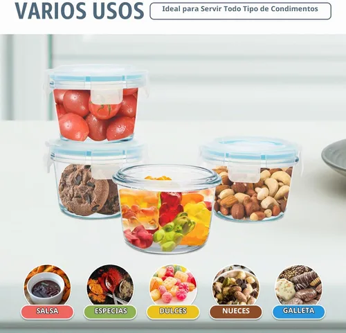 Vista 2 de Juego de 6 recipientes pequeños de vidrio para alimentos, reutilizables, herméticos, a prueba de fugas, mini recipientes de almacenamiento