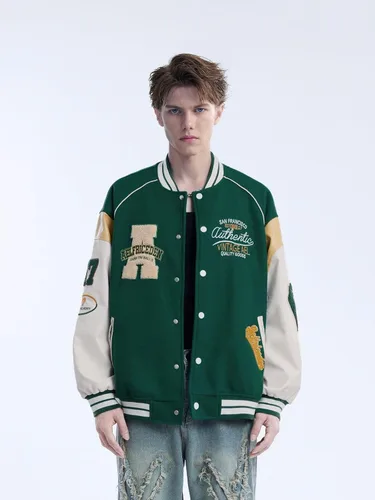 Vista 2 de Aelfric Eden Chaqueta universitaria con estampado de amor y letras para hombre, chaqueta de béisbol con gráficos vintage, unisex, ropa de calle