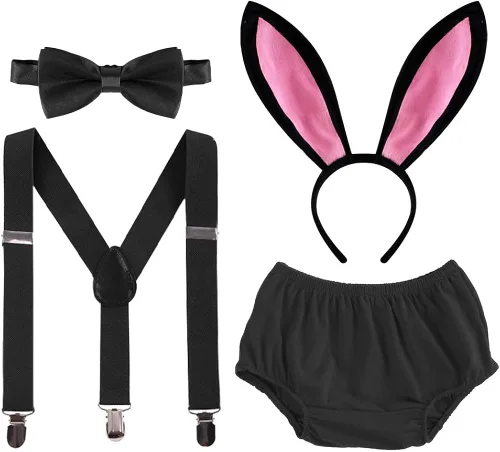Vista 2 de IBTOM CASTLE Conjunto de ropa con tirantes para el primer día de San Patricio, Pascua, conejito de Pascua, smash Bloomers
