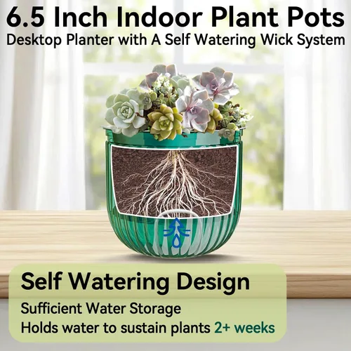 Vista 4 de ZeeDix Paquete de 3 macetas colgantes de 6.5 pulgadas para plantas de interior, macetas colgantes de riego automático con 3 ganchos y drenaje