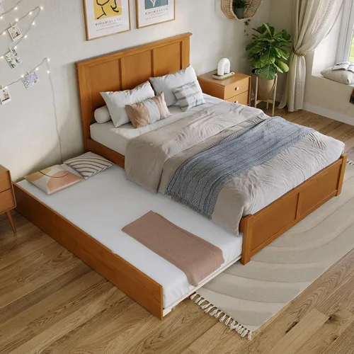 Vista 5 de AFI Madison Cama de Plataforma de Madera Maciza Matrimonial con Piecero y Cama Nido Matrimonial en Toffee Claro