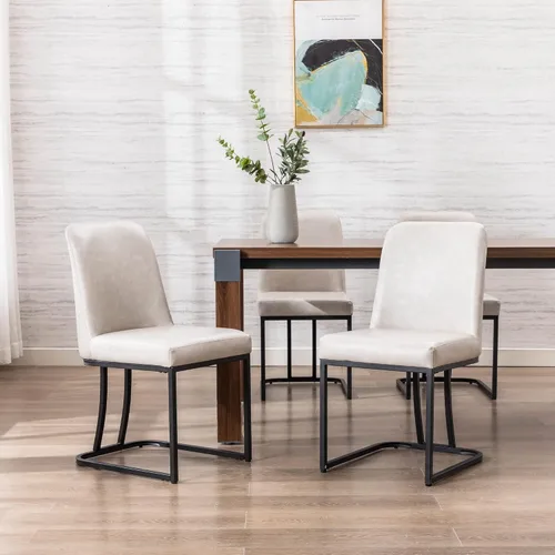 Vista 2 de Wahson Juego de 2 sillas de comedor tapizadas de piel sintética, silla clásica de tela moderna para cocina y comedor, con marco negro dorado mate