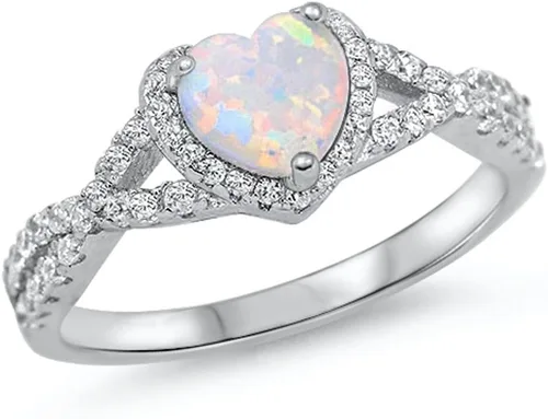 Vista 19 de Elige tu color. Anillo de compromiso de plata fina con diseño de corazón y halo Claro