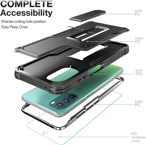 Vista 4 de FITO Funda para Moto G 5G 2022, funda resistente a prueba de golpes de doble capa para teléfono Moto G 5G 2022 con protector de pantalla, soporte