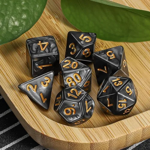 Vista 5 de CiaraQ Juego de dados poliédricos de 7 piezas para juegos de mesa MTG de Negro