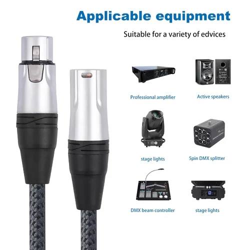 Vista 2 de Cable XLR macho a hembra DMX512 de 1 pie, 5 pines macho a hembra DMX512, DMX-512 XLR de 5 pines macho a hembra, paquete de 2