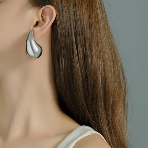 Vista 3 de Aretes de aro gruesos extra grandes para mujer, ligeros, huecos, abiertos, aretes de lágrima, hipoalergénicos, joyería de moda para mujeres y niñas