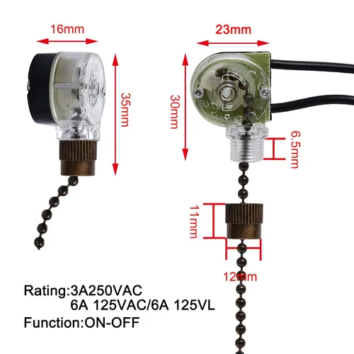 Vista 2 de Topbuti Paquete de 3 interruptores de cadena para ventilador de techo, Zing Ear ZE-109, interruptor de luz de dos cables, reemplazo para lámparas