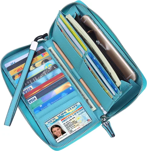 Vista 66 de Lavemi Pequeña cartera compacta para mujer, con bloqueo RFID, de piel auténtica, plegable, con ventanas de identificación