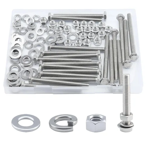 Vista 26 de Tornillo de cabeza hexagonal 1/4-20 x1 (20 unidades), tuercas de bloqueo, kits de arandelas planas y de bloqueo, acero inoxidable 304 18-8