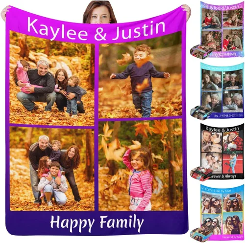 Vista 19 de InterestPrint Manta personalizada con texto fotográfico, 9 fotos, Best Dog Ever - Manta personalizada de franela polar para cumpleaños familiar, se