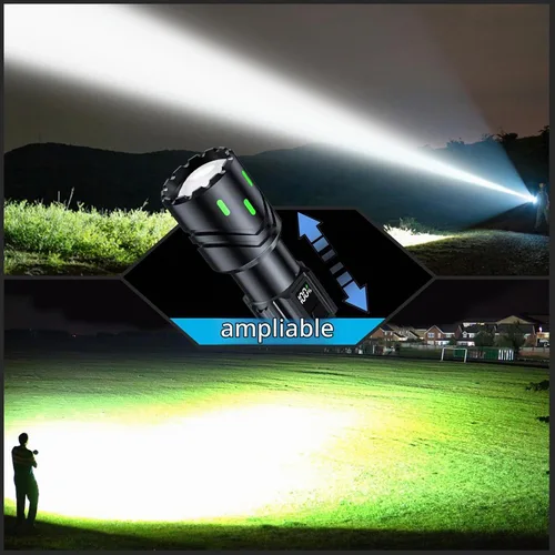 Vista 3 de Linternas Recargables de Alto Lúmenes, Luz LED Súper Brillante, Linternas Tácticas con Pantalla LCD de Energía, 5 Modos, Impermeable, Linterna Más