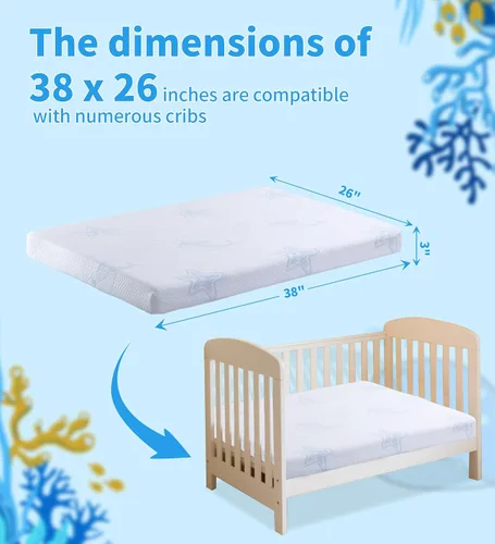 Vista 8 de Colchón Pack and Play, 38 x 26 pulgadas, colchón de espuma viscoelástica de doble cara Pack N Play para colchón de cuna, mini colchones para bebé