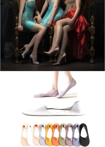 Vista 5 de fidragon Calcetines invisibles para mujer, de corte bajo, invisibles para zapatos planos y de vestir, calcetines con agarre antideslizante