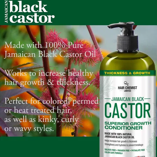 Vista 3 de Hair Chemist Acondicionador de ricino negro jamaicano de crecimiento superior, 33.8 onzas, acondicionador de ricino negro jamaicano hecho