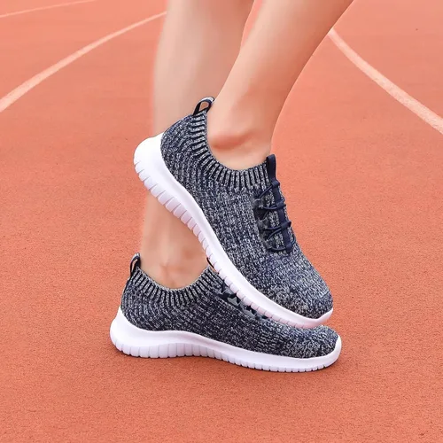 Vista 2 de ECHOINE Tenis deportivos para caminar para mujer, ligeros, informales, de punto, sin cordones