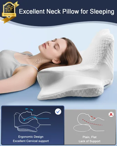 Vista 8 de Almohada cervical para el cuello y almohada de lectura para dormir y leer, almohada ortopédica ergonómica de espuma viscoelástica, soporte