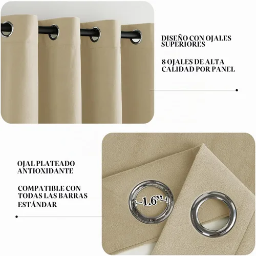 Vista 3 de NICETOWN Cortinas 100% opacas de terciopelo beige de 90 pulgadas de largo para dormitorio y sala de estar, amortiguación de sonido, oscurecimiento