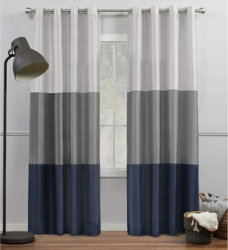 Vista 12 de Exclusive Home Curtains Chateau Rayed Sky Silk Grommet Top Top Curtain Panel Panel, 54x96, Pearl Black, 2 Count Perla negra