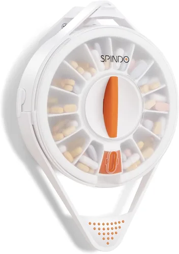 Vista 8 de Fullicon - Organizador semanal de pastillas con 14 compartimentos grandes y cerradura a prueba de niños, dispensador de medicinas Spindo - Dispensa