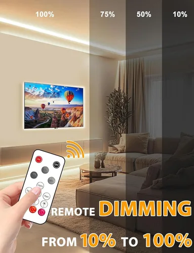Vista 2 de Lamomo COB - Tira de luces LED, 9.84 pies, color blanco natural, regulable, autoadhesiva, con control remoto, flexible, cortable, impermeable, 4000