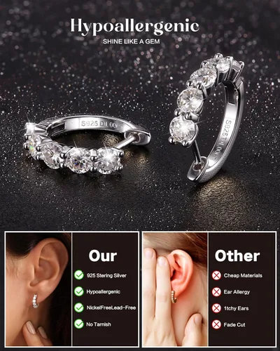 Vista 6 de Moissanite Hoop Earrings,2.0ct D Color 14K Gold Plated Brilliant Round Cut Earrings S925 Sterling Silver Huggie Earring for Women Men