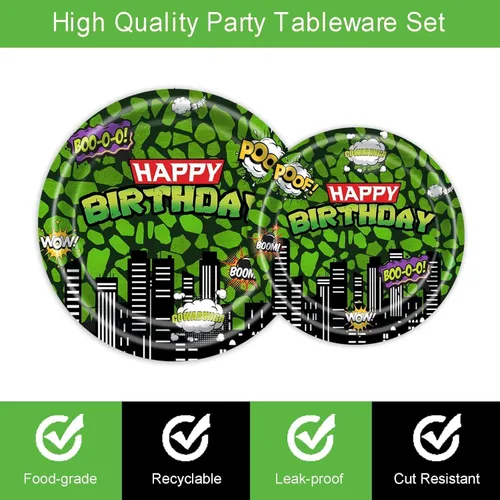 Vista 3 de Vajilla de cumpleaños de superhéroe ninja para niños, 24 invitados Juego de servilletas y tenedores de platos de papel, desechables, impermeables