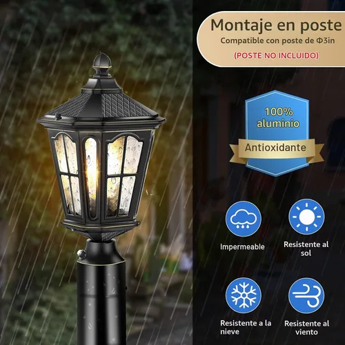 Vista 4 de Luces de poste del atardecer al amanecer cableadas de 120 V con base de montaje en muelle, lámpara de poste antioxidante para exteriores con vidrio