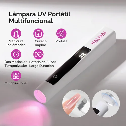Vista 2 de Halmai Lámpara de uñas UV de mano para esmalte de gel, mini luz roja portátil con LED, secadora USB recargable inalámbrica, herramienta de salón