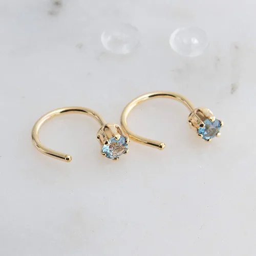 Vista 37 de Half Huggie Birthstone Gold Hoop Earrings for Women Tiny Cartilage Stud Piercing Earring Hypoallergenic Earring Screw Back Dainty Hug