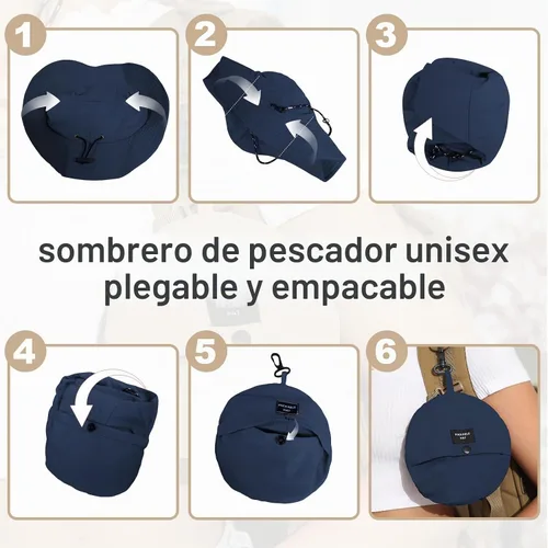 Vista 4 de Packable Bucket Hat for Women Waterproof UV Protection Sun Hat Azul marino
