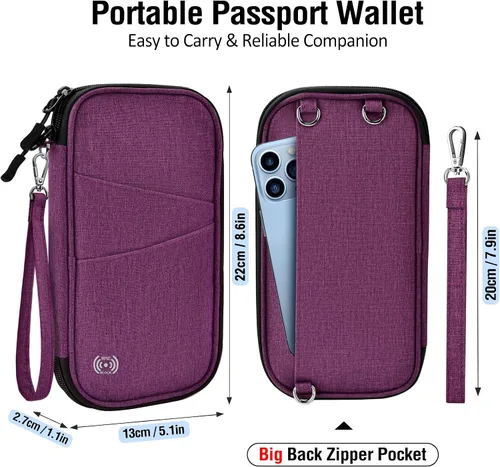 Vista 5 de BKNOOU Soporte para pasaporte familiar con bloqueo Rfid, organizador de documentos de viaje, cartera de pasaporte de viaje, impermeable, soporte