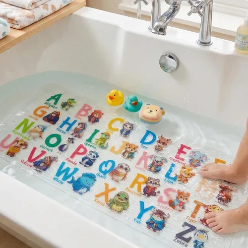 Vista 17 de BEEHOMEE Tapetes de baño para bañera para niños, bebés y niños pequeños - Grandes tapetes antideslizantes de dibujos animados para baño, bañera