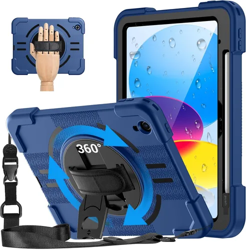 Vista 15 de Funda para iPad de 9ª generación de 10.2 pulgadas, grado militar, a prueba de caídas IP68, impermeable, con protector de pantalla, soporte y correa