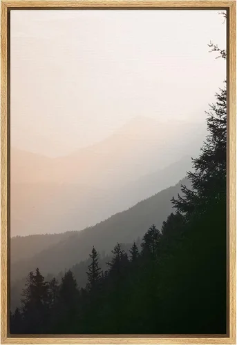Vista 3 de SIGNWIN Framed Canvas Print Wall Art Neon Pink Mountain Range View Nature Wilderness Photography Modern Art Rustic Landscape Relax/Calm Multicolor