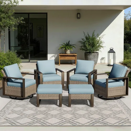 Vista 32 de Joyside - Sofá de mimbre para patio al aire libre, sofá de ratán de 3 plazas con cojines gruesos de olefina y reposabrazos rectangular con marco