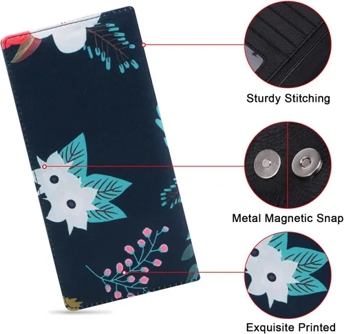 Vista 10 de HUA ANGEL Billetera ultra delgada para mujer, con bloqueo RFID, tarjetero de crédito, plegable, largo, hebilla magnética, billete para mujer, Owl