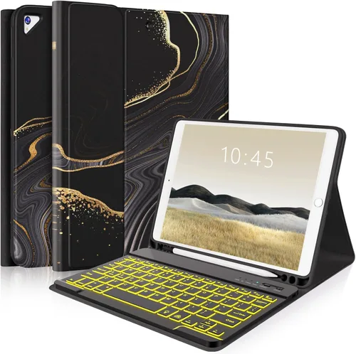 Vista 9 de FUWANG Funda para iPad de 9ª/8ª/7ª generación con teclado de 10,2 pulgadas Lavanda Dorada