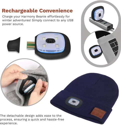 Vista 5 de BLACK DECK Gorro unisex LED Bluetooth Faro LED y auriculares estéreo inalámbricos compatibles con todos los dispositivos Bluetooth
