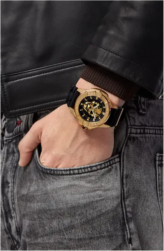 Vista 5 de Philipp Plein Reloj con correa IP para hombre, oro amarillo, 1.732in, modelo The $Kull PWAAA0221, Negro -, El $kull