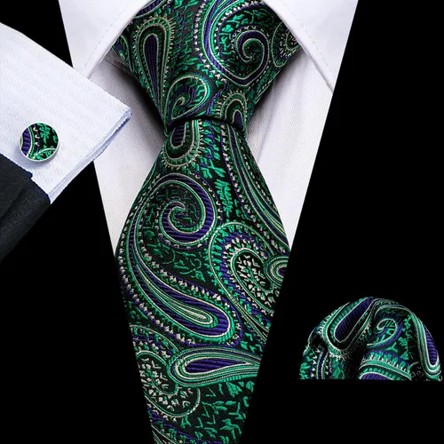 Vista 17 de Barry.Wang - Juego de corbata de seda para hombre, diseño de cachemira, pañuelo y gemelos de bolsillo