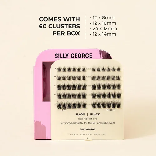 Vista 7 de Silly George Pestañas Pop-On – racimos de pestañas postizas prepegadas de 1 paso para bricolaje, extensiones de aspecto natural, Negro - Bloom