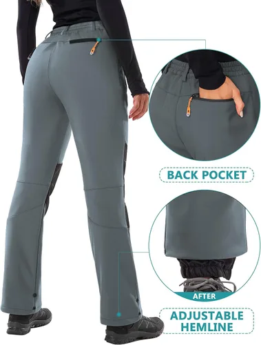 Vista 3 de IUGA Pantalones de nieve para mujer, impermeables, aislados, softshell, con forro polar, para snowboard, 4 bolsillos
