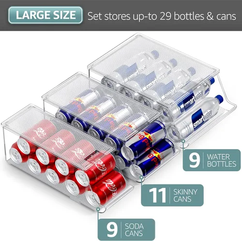 Vista 7 de Sorbus Organizador de latas para refrigerador y despensa, dispensador de 3 tamaños para latas estándar y delgadas y botellas de agua