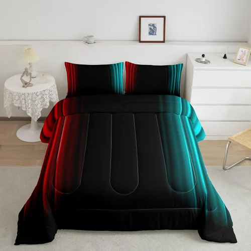 Vista 31 de Feelyou Juego de edredón geométrico degradado para adolescentes, tamaño individual, para niños y mujeres, azul, rojo y negro, juego de ropa de cama