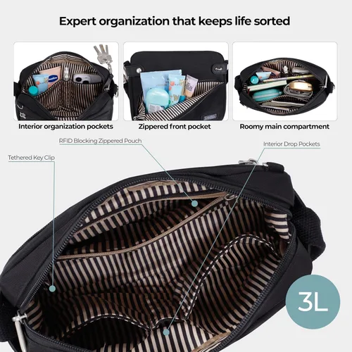 Vista 8 de Travelon - Bolso bandolera Heritage antirrobo, pequeño Negro
