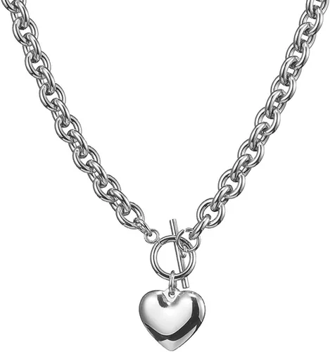 Vista 2 de Juego de collar y pulsera con dije de corazón, collar y cadena de acero inoxidable dorado y plateado con dije de corazón con cierre de palanca